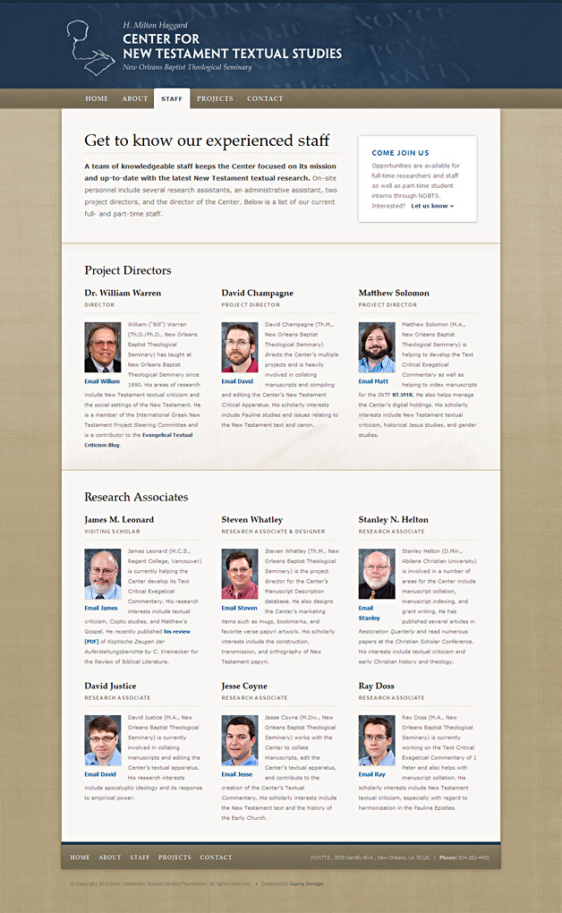A screenshot of the H. Milton Haggard Center for New Testament Textual Studies website