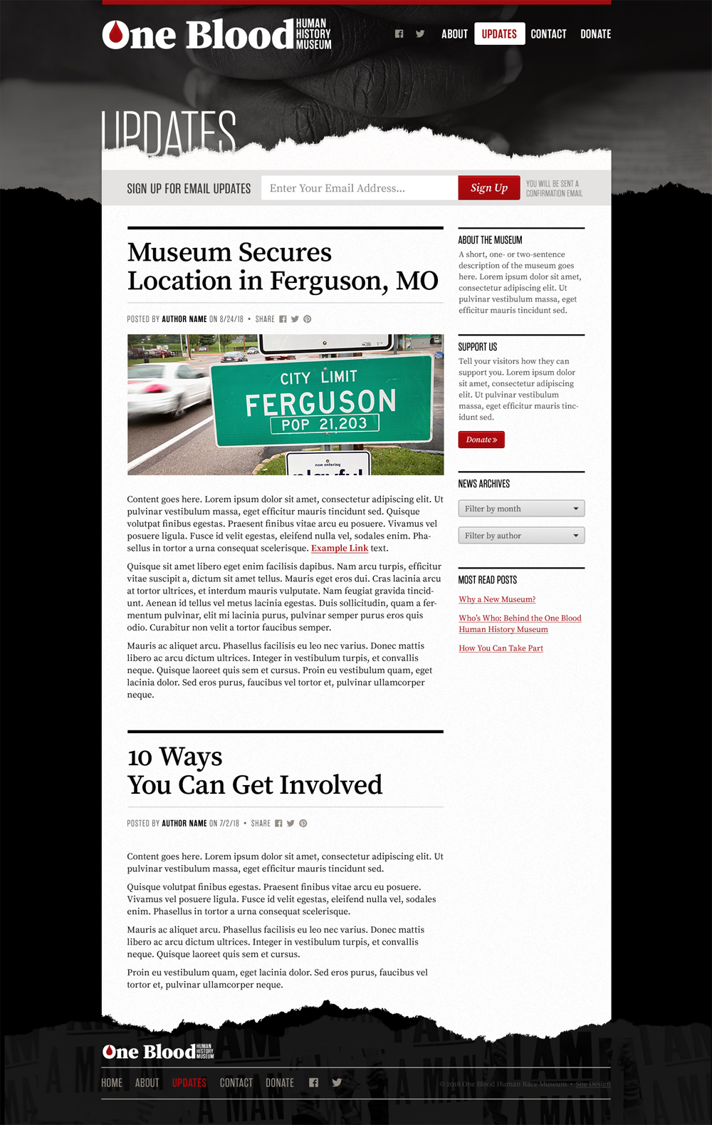 A screenshot of the One Blood Museum website