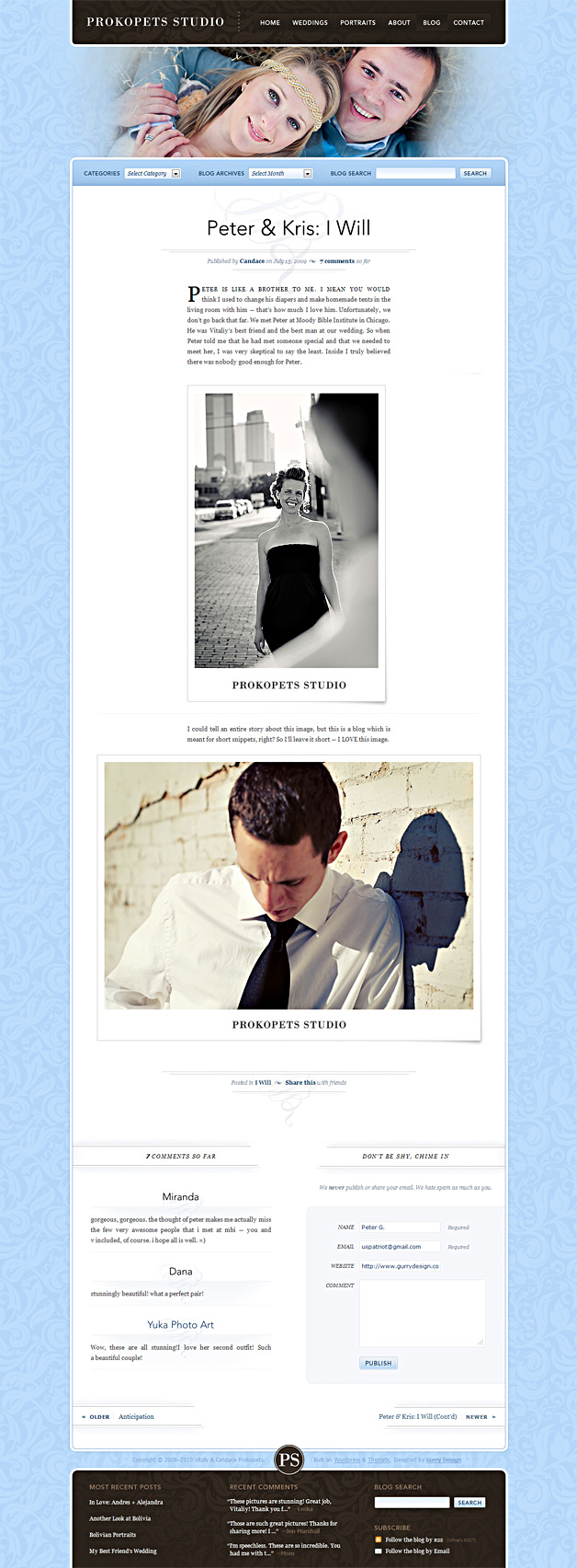 A screenshot of the Prokopets Studio blog homepage