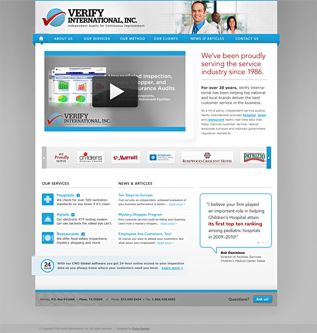 A screenshot of the Verify International homepage