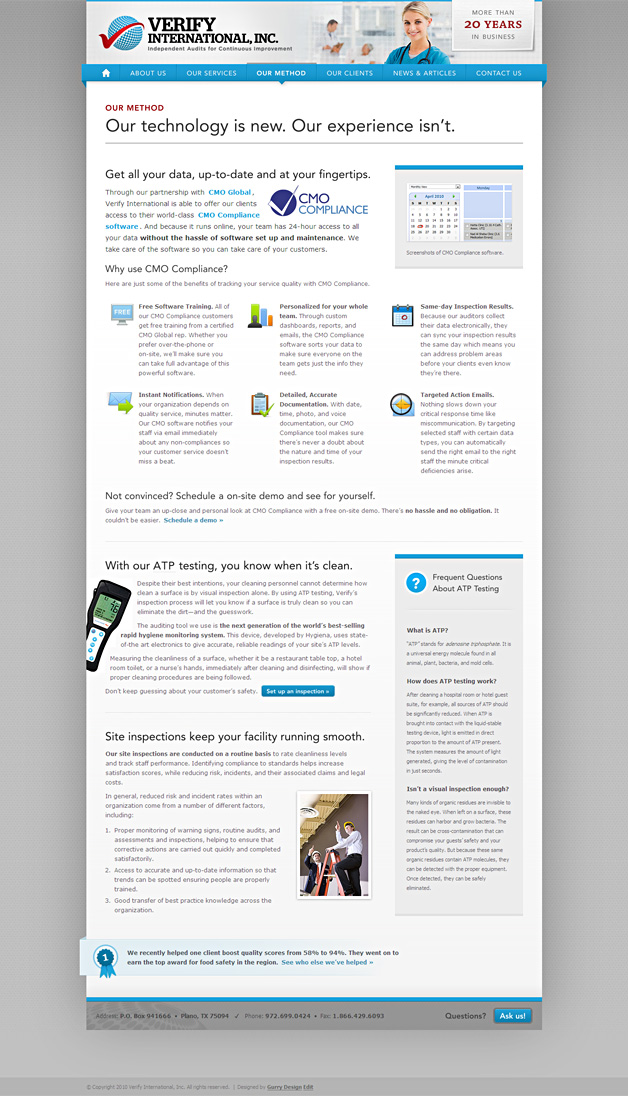 A screenshot of the Verify International website